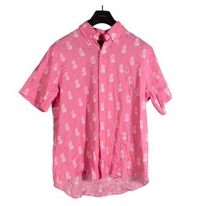 Ralph Lauren Pink Linen Sz L Beach Vacation Hawaiian Quiet Luxury Button Up